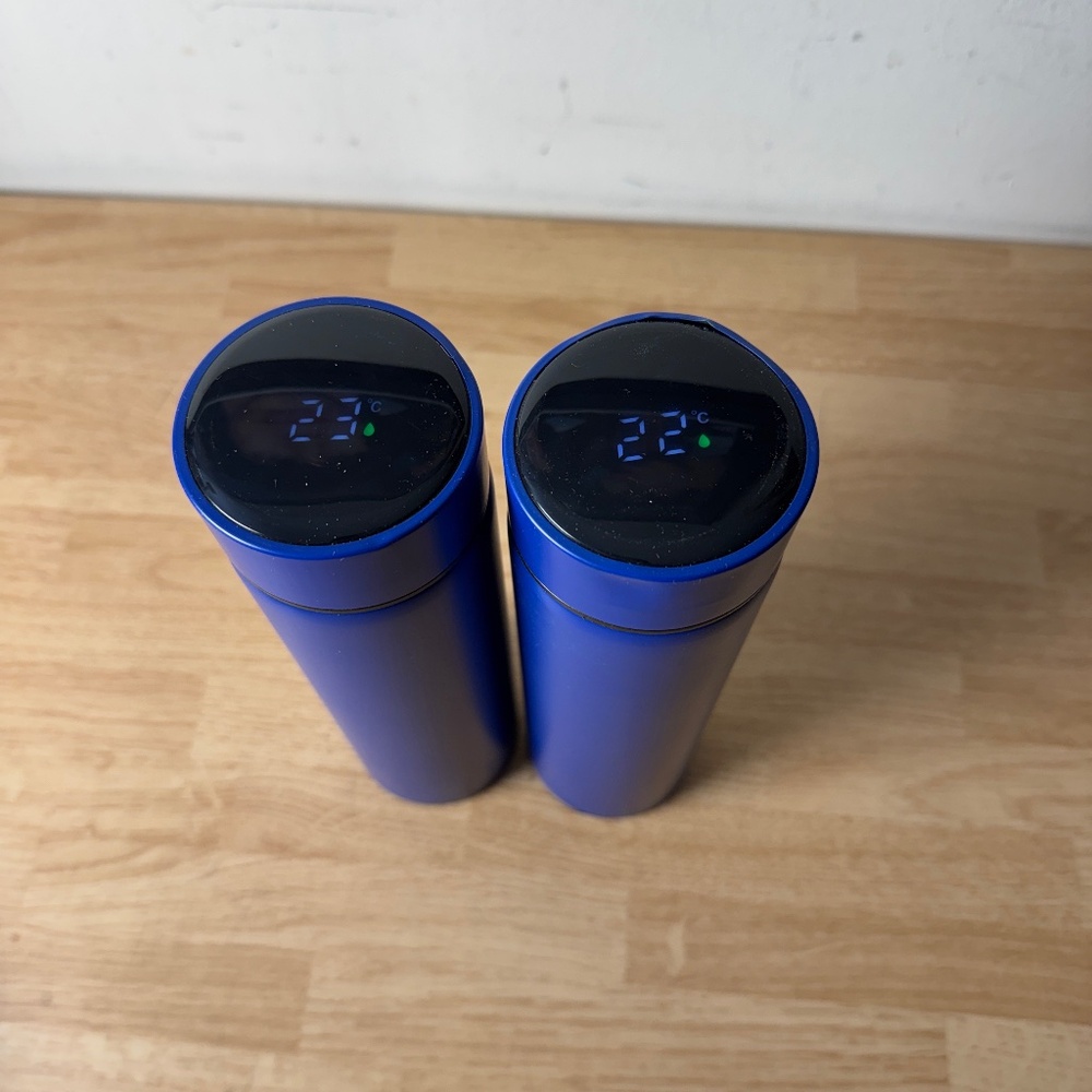 2 SMART CUP LED TEMPERATURE DISPLAY 0.5L 17OZ BLUE STAINLESS STEEL DRINK TUMBLER